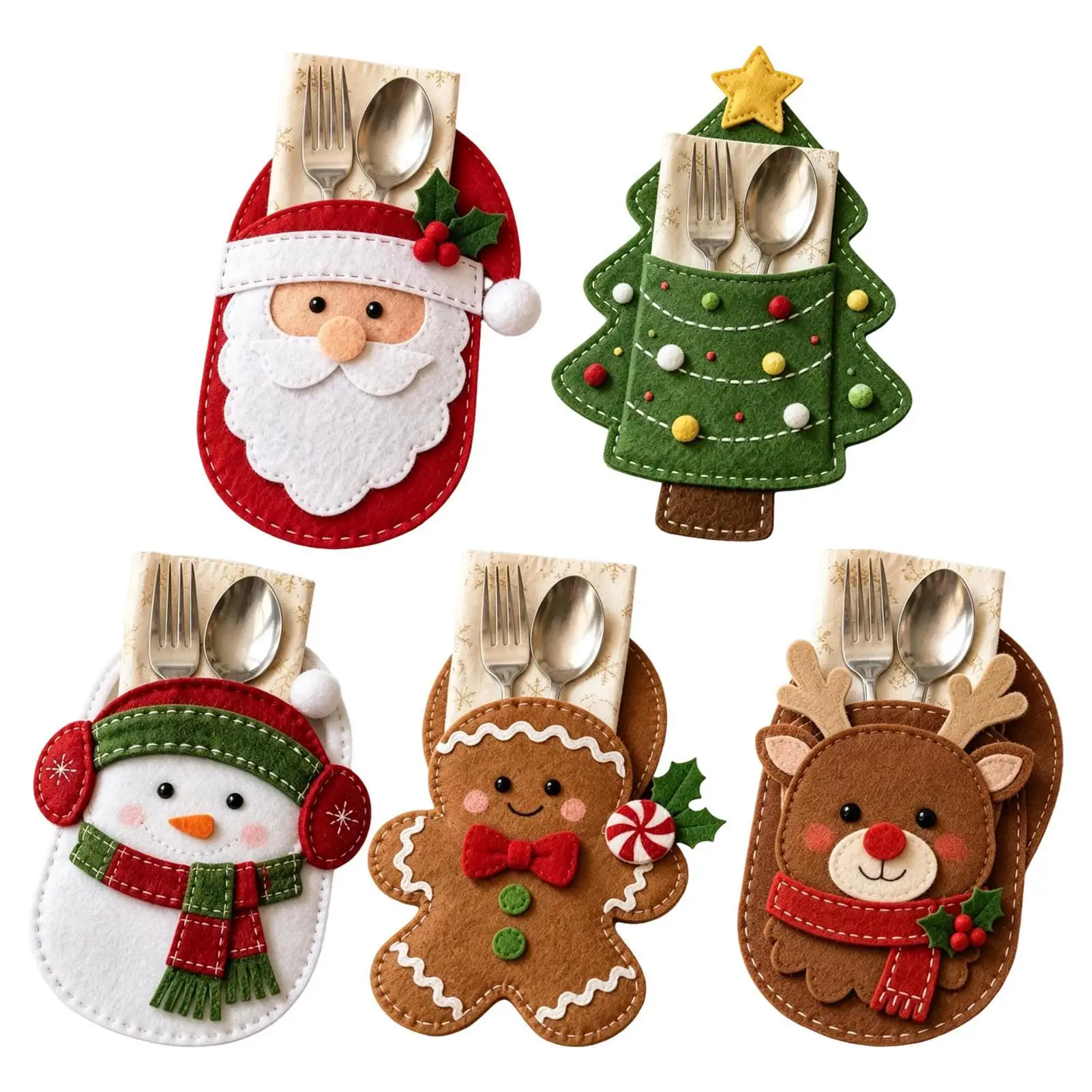 Christmas Silverware Holder Holiday Felt Flatware Storage Pouch Holiday Silverware Pouch for Home Kitchen Indoor Apartment