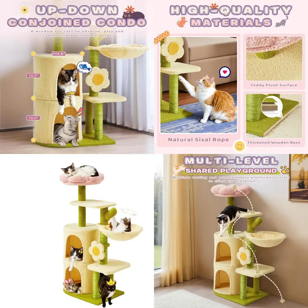 

Multi-Level 38.2 Indoor Cat Tree with Flower Top, Cozy Condos, Hammock, and Scratching Post