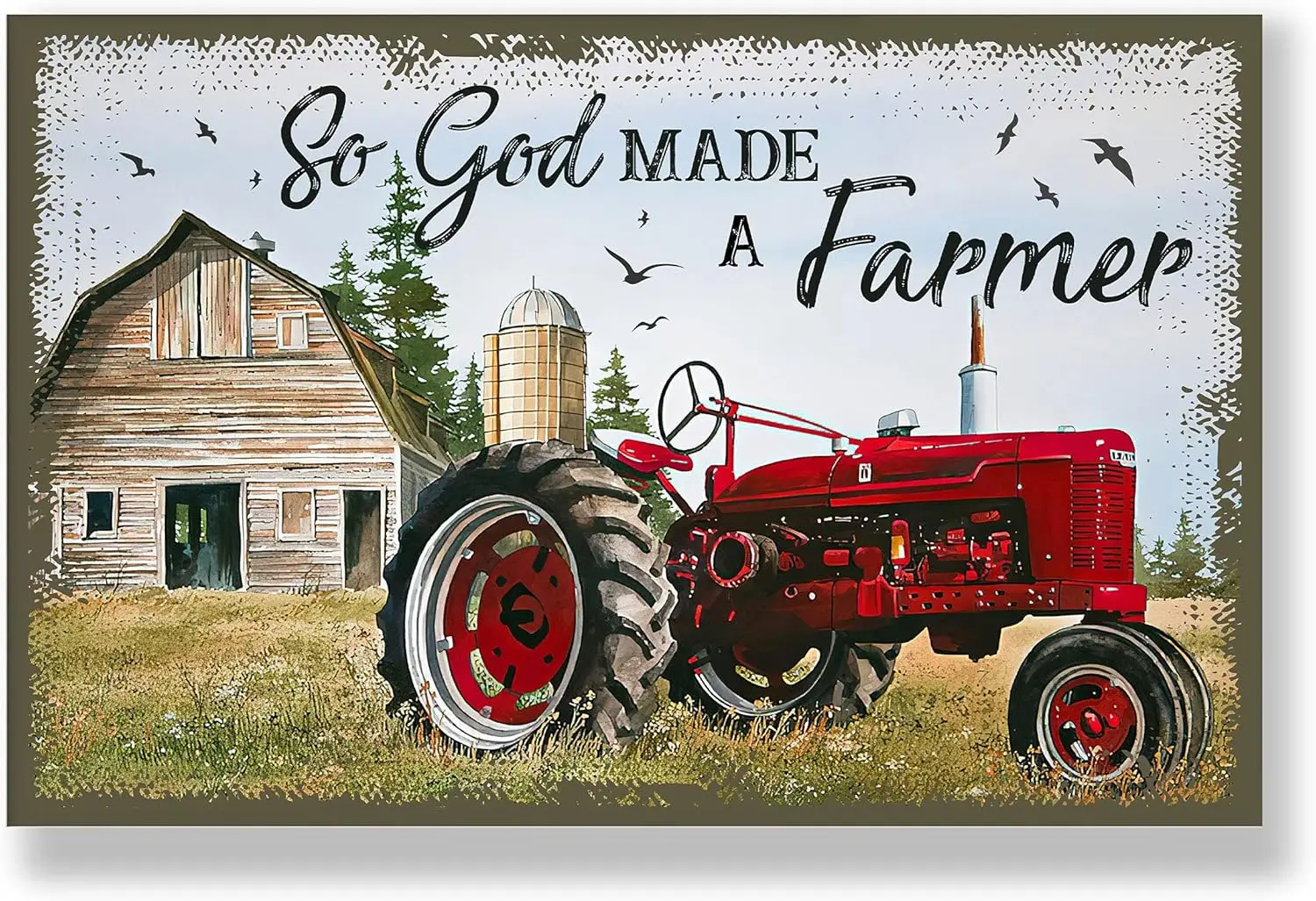 Y1,Metal Tin Retro Sign God Made A Farmer Vintage Poster Farmhouse Decor Gift For Tractor Driver Home Wall