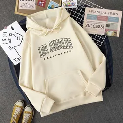 Street Trend Womens Pullovers Los Angeles California Letter Printing Hoodies Warm Fleece Sweatshirt Crewneck Soft Female Clothes