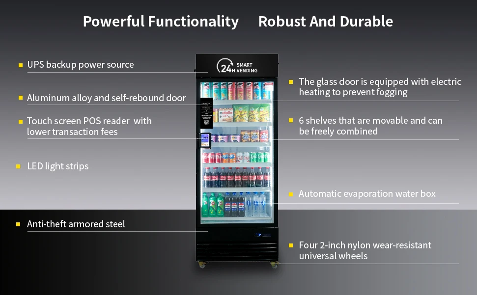 Haha Vending Stock locale statunitense Prodotti freschi automatici Servizio autonomo Pagamento senza contatto AI SDK ADA Conforme Wi-Fi / 4G POS Integrazione