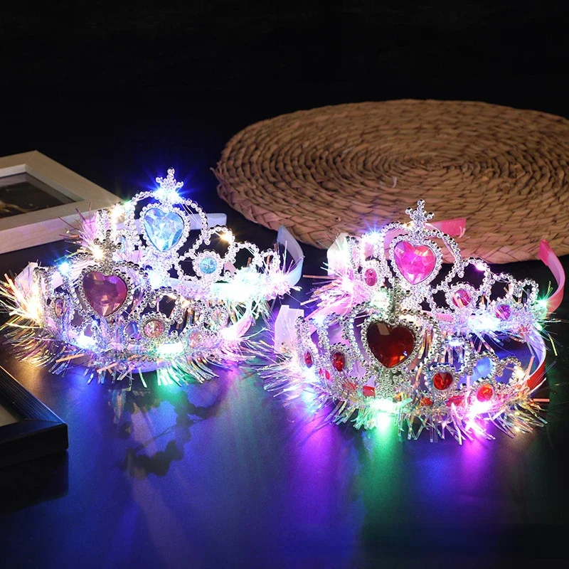 10pcs Children Girl Princess Light Up Luminous Crown Head Wear Birthday Headband Bridal Glow Party Favors