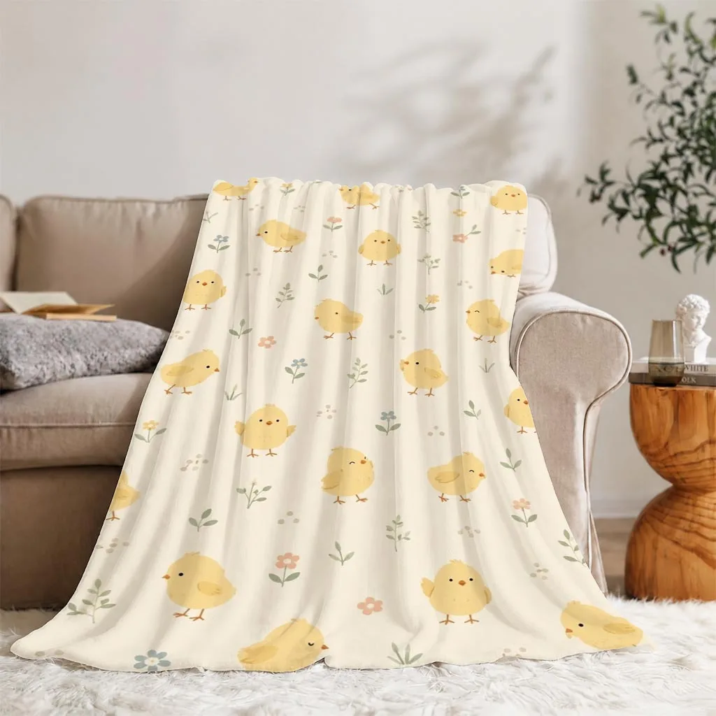 An Adorable Little Yellow Chick Floral Print Flannel Blanket, a Soft, Comfortable, and Lightweight Flannel Shawl, Suitable for H