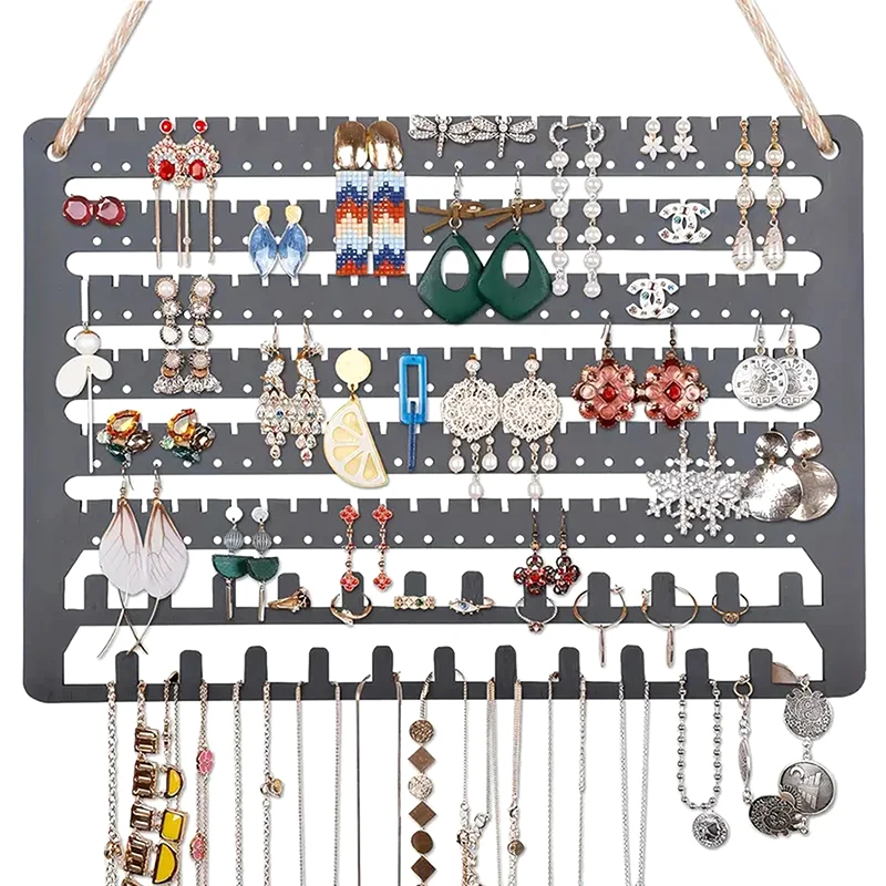 Wooden Hanging Jewelry Wall Mounted Necklace Earrings Display Stand Ear Studs Holder Storage Rack Home Decoration