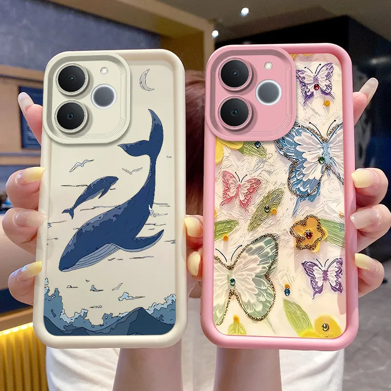 Image of Für Realme Note 70 70T RMX5313 Narzo 80 Lite 4G Handyhülle Matte Silikonhülle mit Hai-Wal-Druck Stoßfester Schutz-Bumper