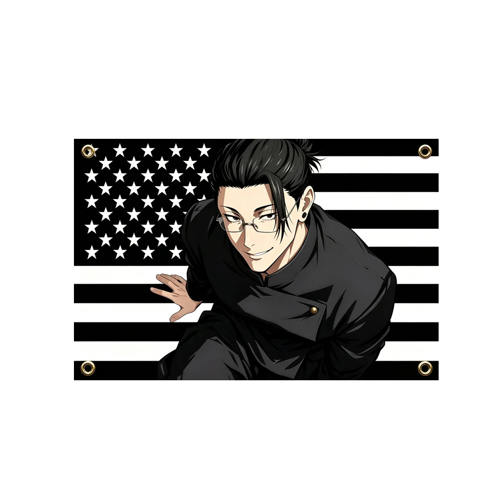 2x3ft 3x5ft Geto Suguru Anime American Tapestry Custom Wall Flag Banner for Bedroom Barber Shop Home Party Wall Decor