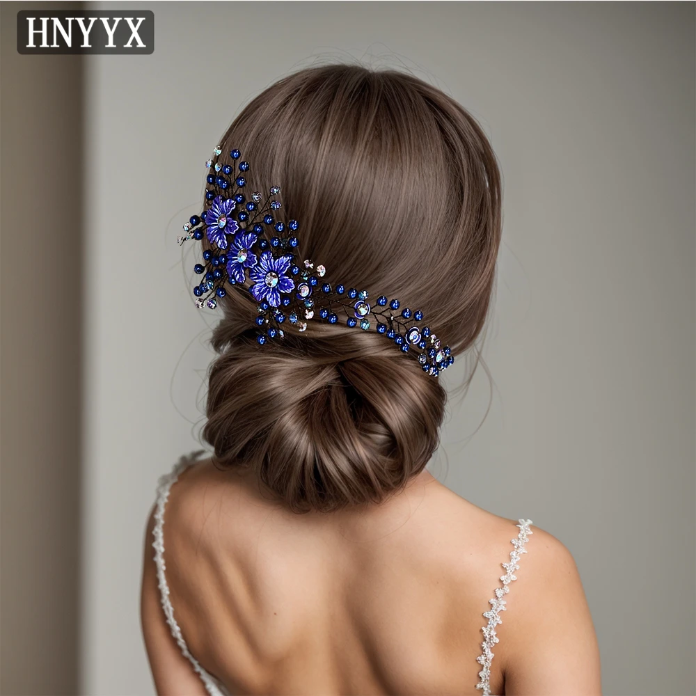 

HNYYX Vintage Blue Rhinestone Hair Accessories Crystal Flower Headpieces Bride Wedding Bridesmaid Jewelry Tiara Gift A224