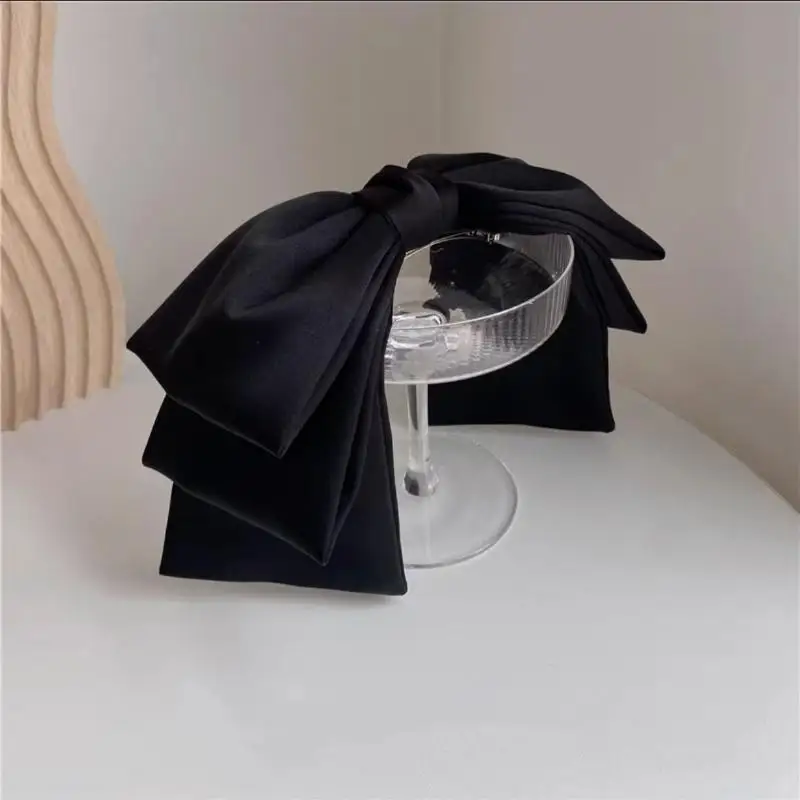 Neue große Satin-Haarspange, Haarschleifen für Mädchen und Frauen, einfarbig in Rosa, Schwarz, mehrlagige Haarspange, koreanische Mode-Haarspangen für Haar-Accessoires – Detail 6