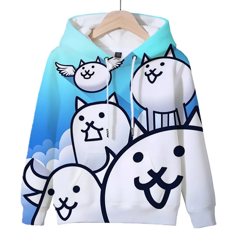 Kids Game The Battle Cats Print Hoodies Boys Anime Sweatshirt Tops Sudadera Children Cartoon Outerwear Casual Girls Pullovers