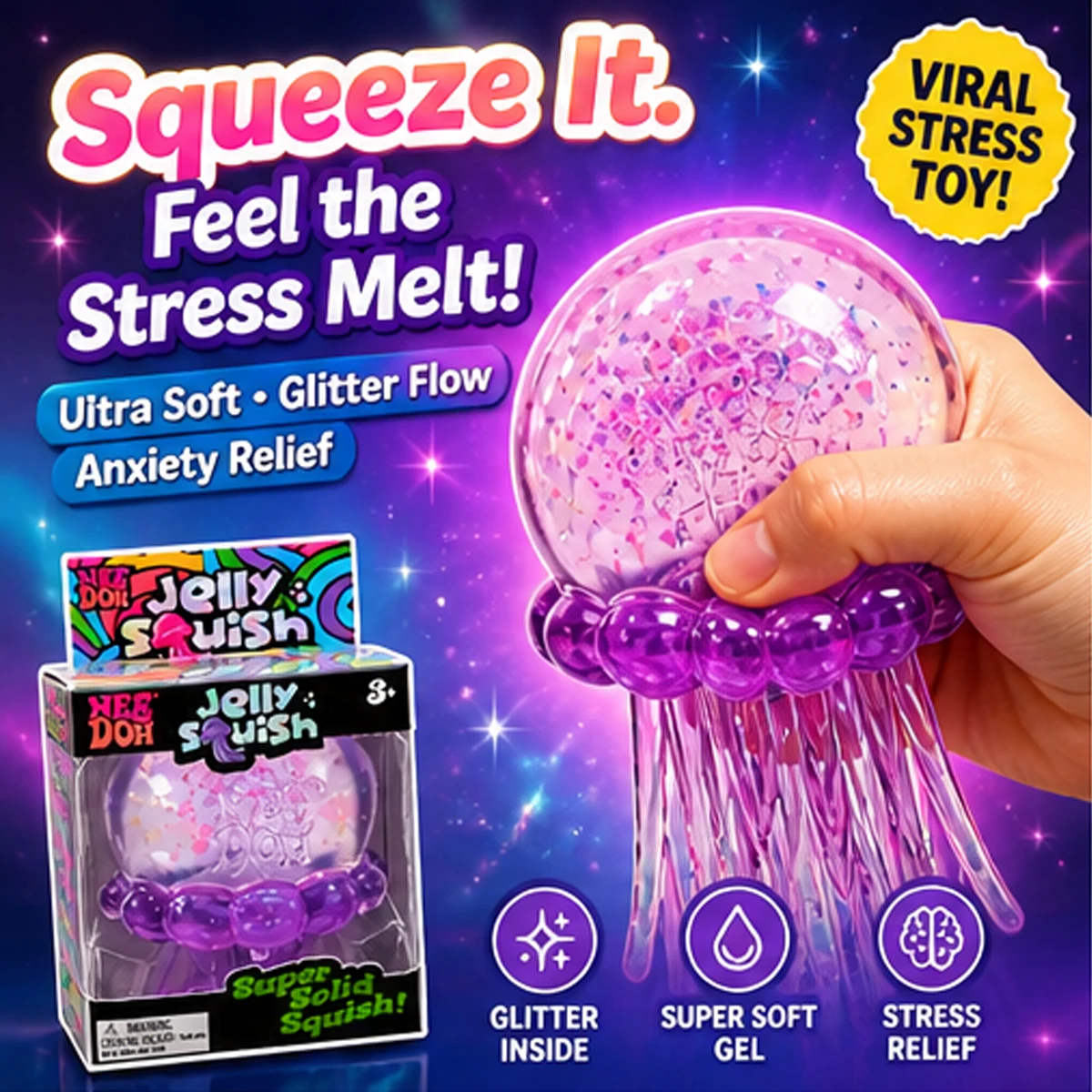 2026 hot Cute Nee Doh Jelly Hops Octopus Fidget Toy, Waterproof Water Play Sensory Toy, Great Gift for Boys and Girls