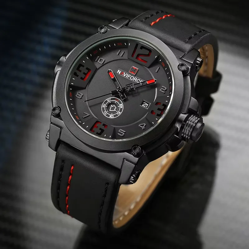 New Style NAVIFORCE Men's Army Military Leather Quartz Watch Male Waterproof Clock Boy Sports Watches Relogio Package Gifts 9099 view 6