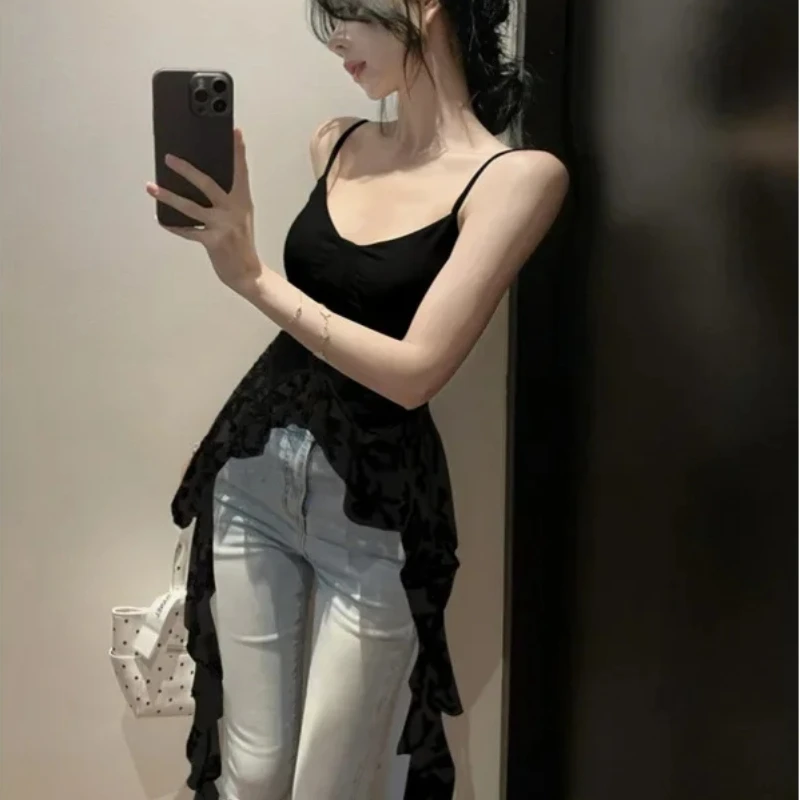 Irregular Lace Strap Vest Women's Summer Thai Style Sweet and Spicy Shoulder One Piece Fishbone Tube Top Vest Y2k Accessories