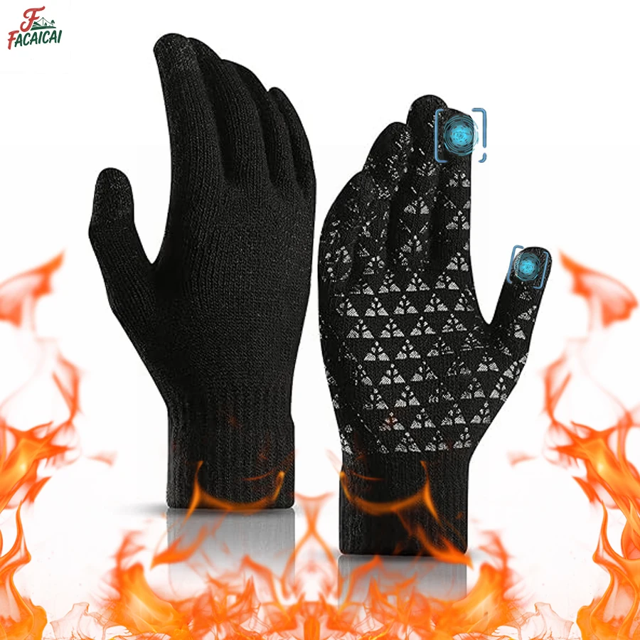 

Breathable Winter Touchscreen Anti Slip Upgraded Thermal Warm Knitted Outdoor Cycling Sports Gloves Men Women for Running