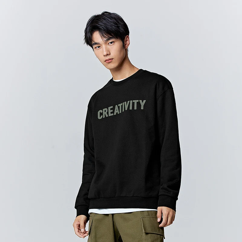 Semir Sweatshirt Men Winter Simple Contrasted Color Texture Letter Print Base Layer Fashion Casual Fit Round Neck Sweatshirt