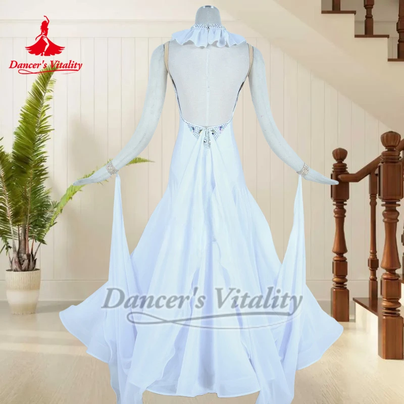 볼룸 댄스 민소매 백리스 공연 드레스 맞춤형 성인용 탱고 왈츠 폭스트롯 퀵스텝 슬링 의상 댄서의 활력