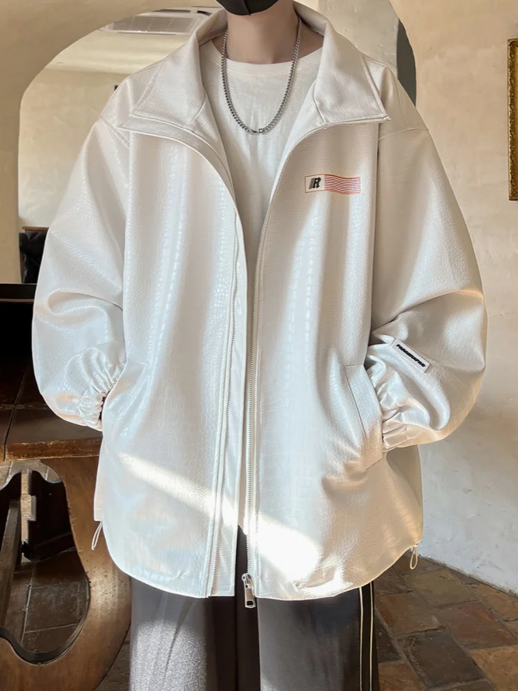 

Весенне-осенняя мужская куртка из искусственной кожи с крокодиловым узором, модная, в американском уличном стиле, мотоциклетная, ретро, мужское пальто