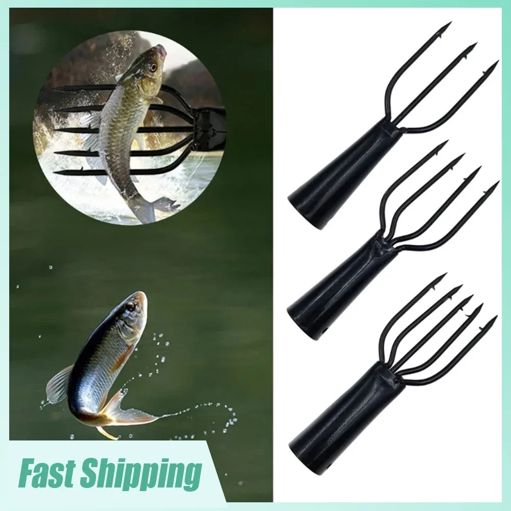 1pc Fishing Pipe Type with Barbs Fork Tool Fishing 3/4/5 Prong Prevent Escape Spearhead Fishing Harpoon with Protect Cover