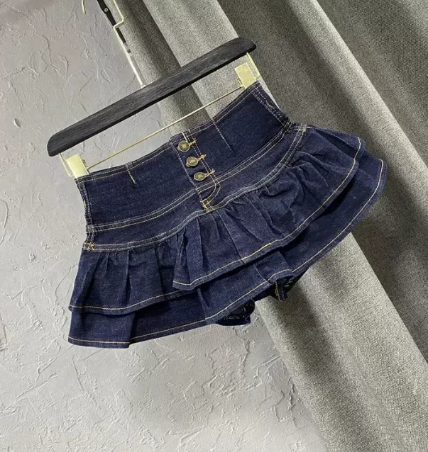 High Waist Single-Breasted Ruffles Cake Denim Skirt for Woman, 2026 Fashion Sexy Cute Mini Skirts, Black Blue