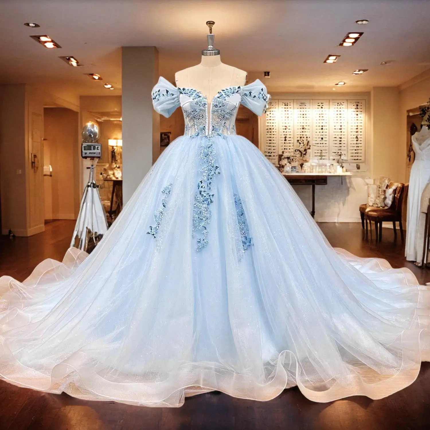 

Hire Lnyer блестящие синие платья Quinceanera для офиса с коротким рукавом и вырезом сердечком, со шнуровкой сзади и бисером, реальные офисные фотографии