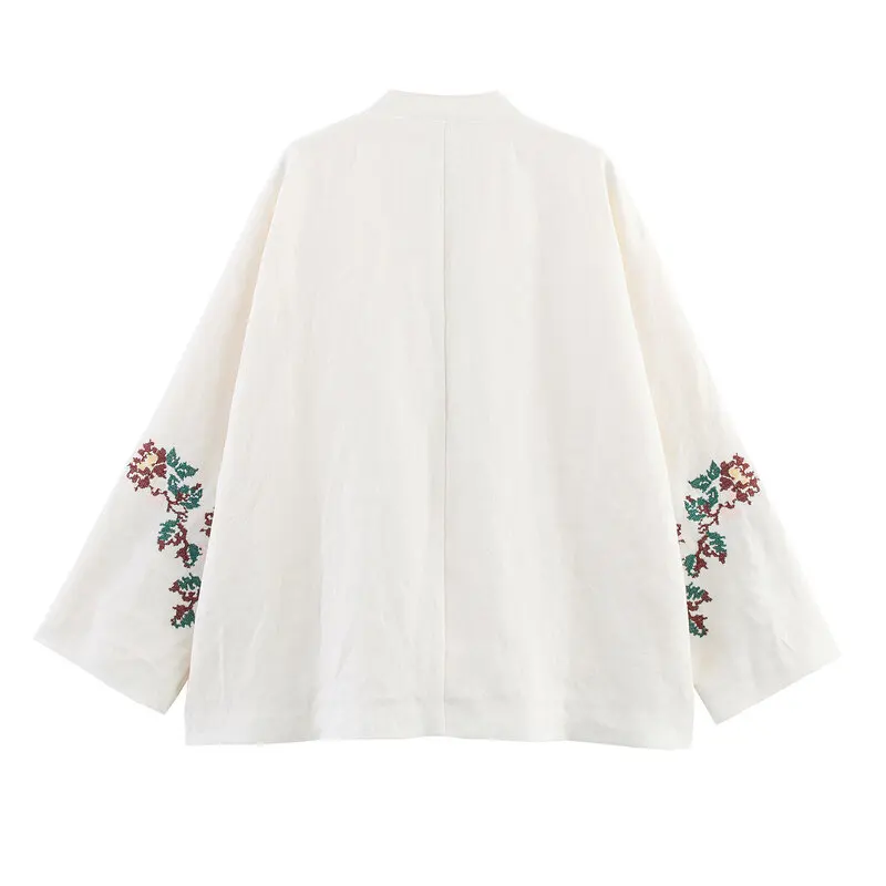 Nouveau Été 2025 femmes Faion lin Long Sve noeud brodé décoré vêtements d'extérieur coupe ample v-ne ceinturé