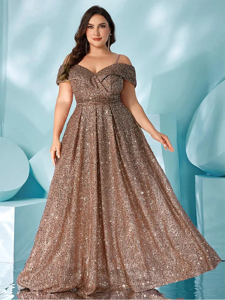 Plus Size Off Shoulder Multicolor Shiny Floor-length Wedding Evening Dress 2024 Big Size Luxury Shiny Dress