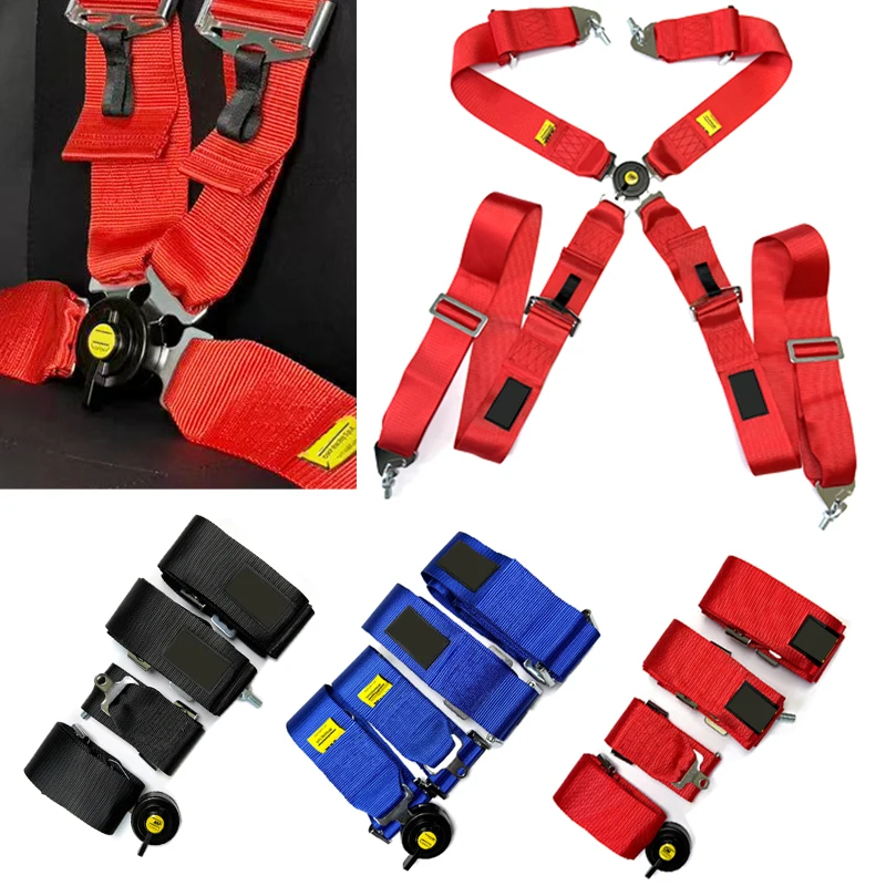 حزام مقعد 3 بوصة 4 نقاط JDM حزام مقعد السيارة للسباق مع كاملوك سريع التحرير أزرق للسيارة مع شعار