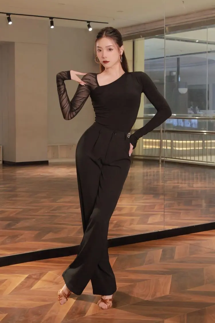 2025 جديد اللاتينية الرقص بلايز للنساء طويلة الأكمام السراويل اللاتينية ممارسة وتتسابق سامبا تشاتشا تانجو أزياء رقص اللاتينية DQS21664