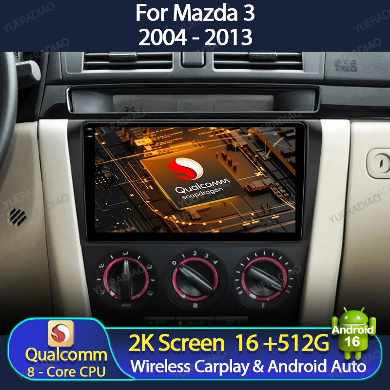Radio para Auto Android 16 para Mazda 3 I BK 2003 - 2009, SWC, Carplay, Multimedia Central, Bluetooth, Radio para Auto, DVD, 2DIN