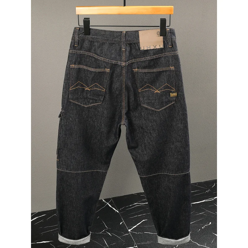 Spring and Autumn High end Jeans Men's Japanese workwear Style Splicing Multi pocket Work Loose Harun Pants