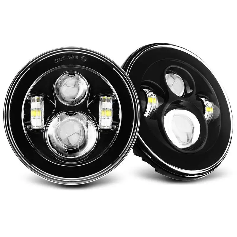 New 7 Inch Round LED Headlight 12 Volt Car Front Bulb 45W High Beam 30W Low Beam Smoked Lens Eye Angle 6000k White Light Source