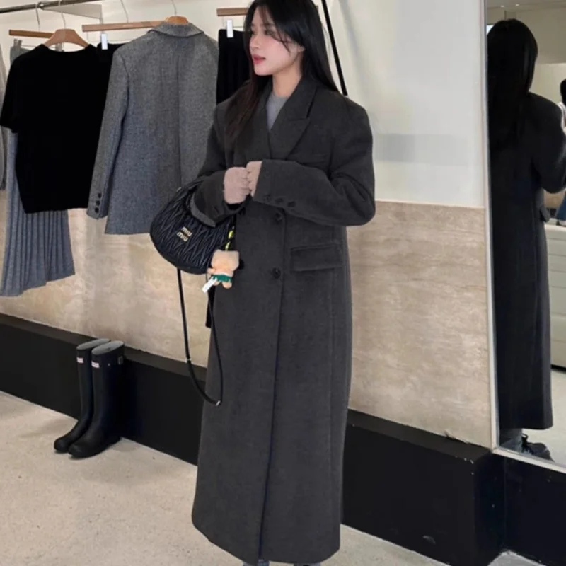 معطف صوفي رمادي للنساء لخريف وشتاء 2025، معطف جديد راقي، صوف صغير، سميك، طراز هيبورن #2