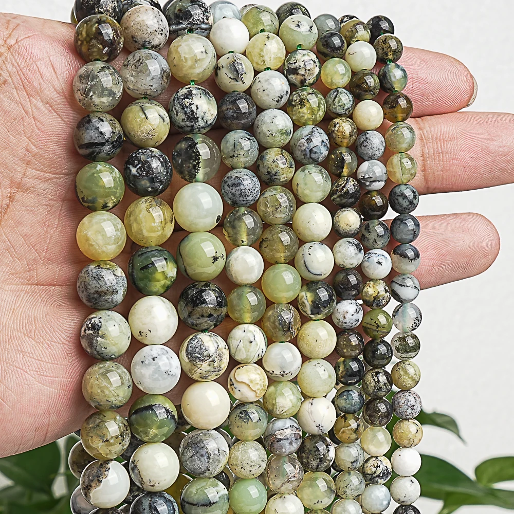 Cuentas de ópalo verde de piedras preciosas naturales, hebras redondas lisas, cuentas de piedra suelta para la fabricación de joyas, accesorios de pulsera DIY, 6mm, 8mm, 10mm