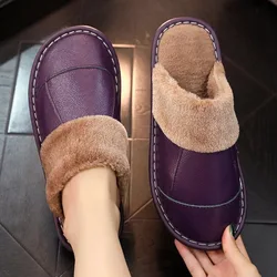 Winter New Thick Leather Cover Toe Warm Breathable Woman Man Couple Household Indoor Non-slip home Waterproof Slippers