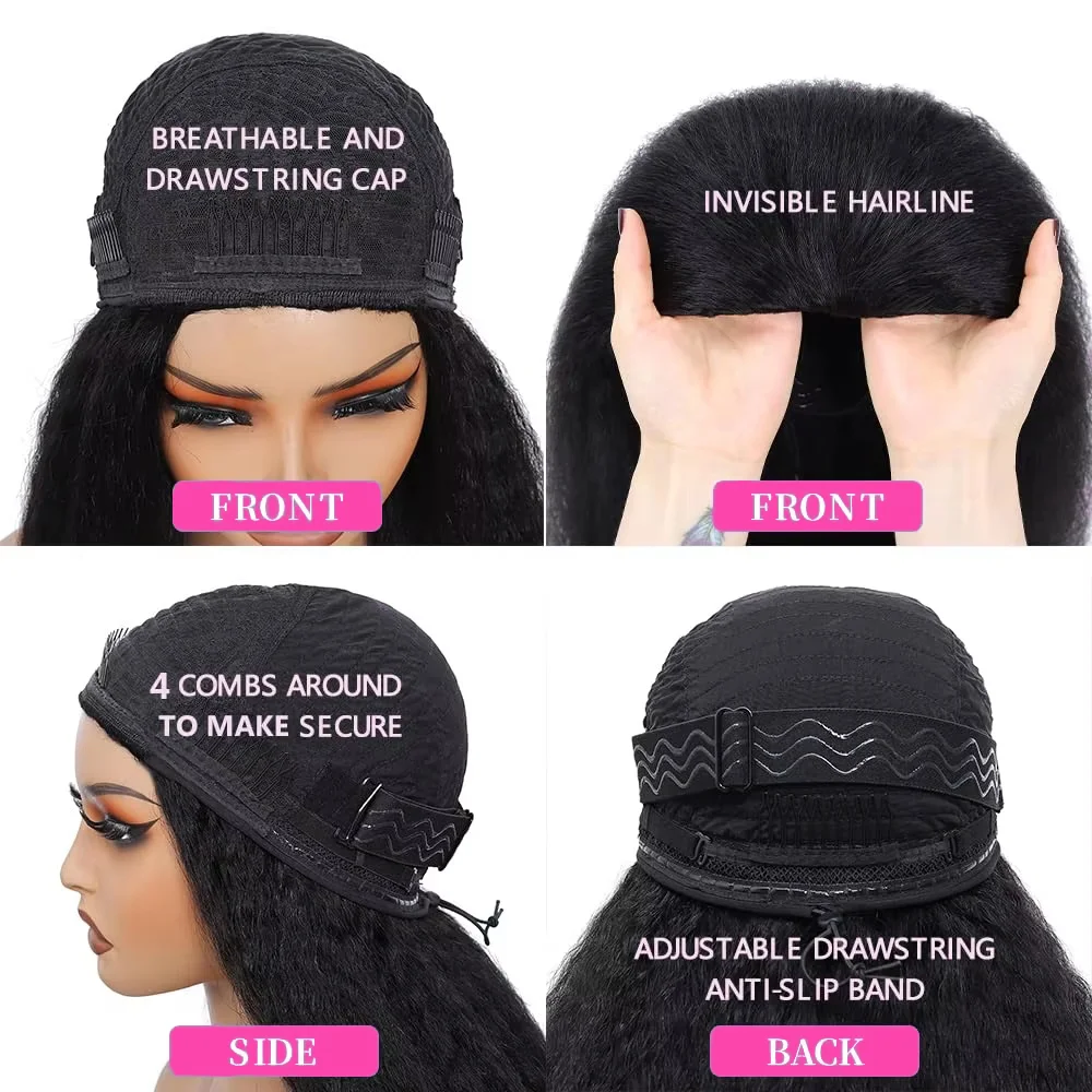 ياكي مستقيم نصف الباروكات شعر الإنسان 250 الكثافة 3 في 1 الوجه على شعر مستعار سلس للمبتدئين ودية غلويليس ارتداء والذهاب شعر مستعار مجعد