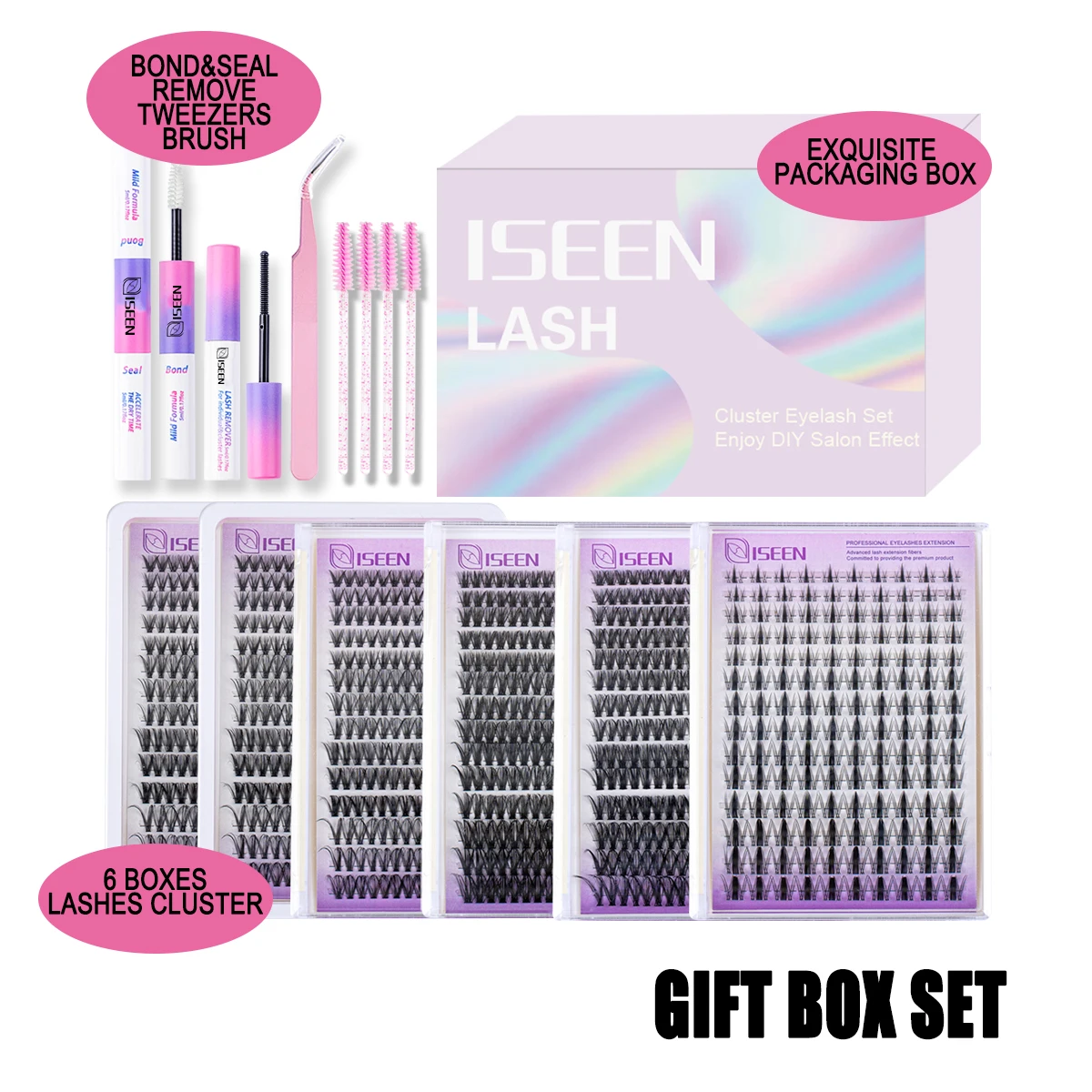 DIY Lash Clusters Set Fluffy Individual Lashes Extension lash glue*1 remover*1 tweezers*1 eyelashes*6 brush*4 festival gift