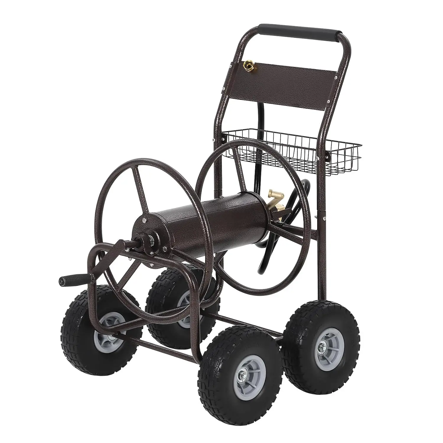 Hose Reel Cart, Hold Up to 300 ft of 5/8'' Hose, Garden Water Hose Cart with 4 Wheels, Freestanding Water Hose Reels with Storag