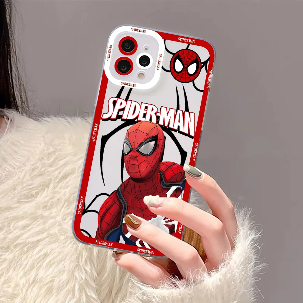 Marvel SpiderMan Spider Web Phone Case For Apple iPhone 15 14 13 12 11 XS Pro Max 16 8 7 Plus X XR Transparent Cover Cqoue