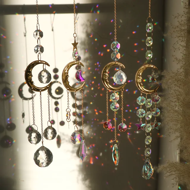 1szt Moon Prism Sun Catcher For Window Moon Phase Dream Catchers With Crystals Wind Chimes Garden Sun Catchers For Crystal Car