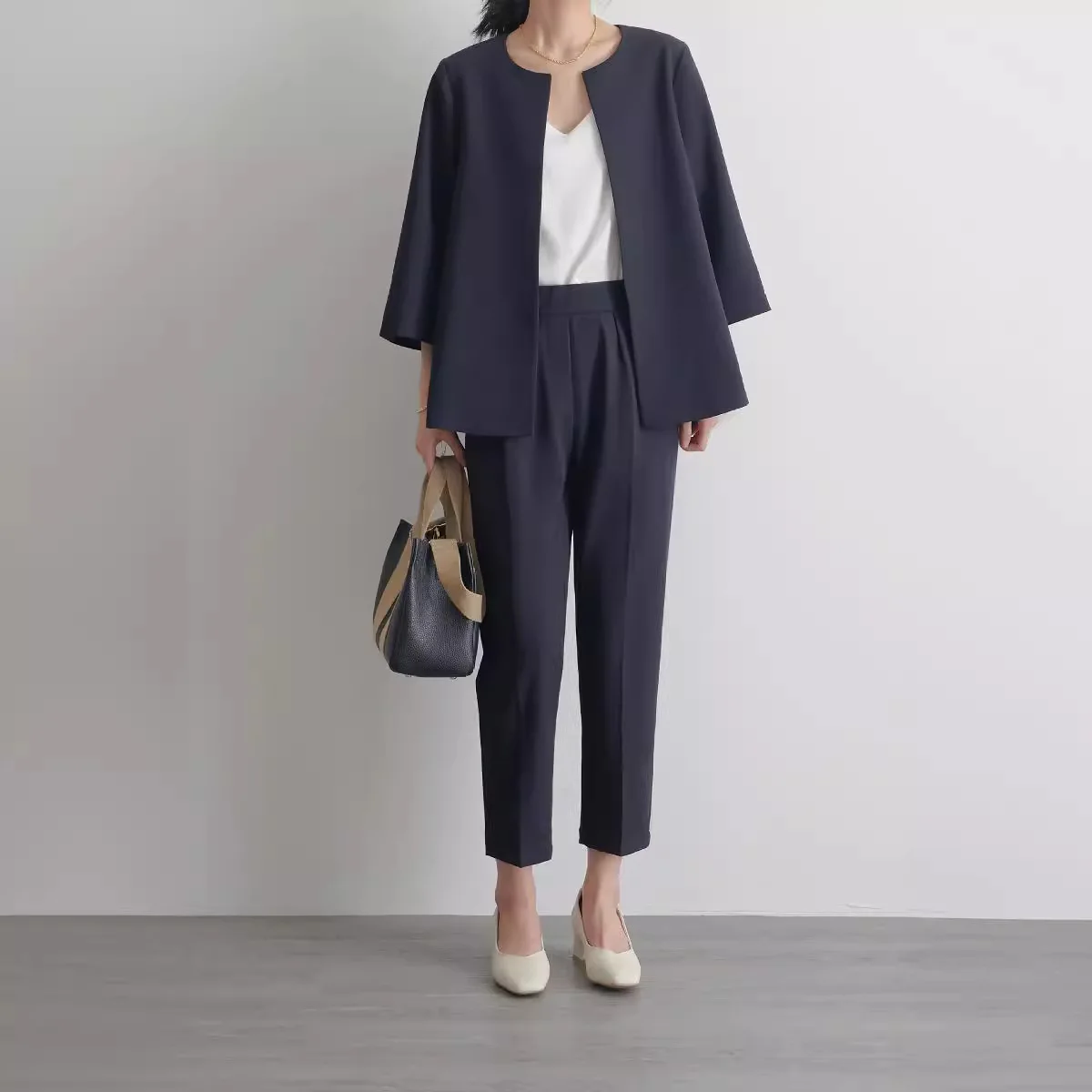 Spring Summer New Fashion Women's Solid Color Casual Trendy Loose Elegant 2 Piece Sets O-neck Cardigan Coats Straight Trousers