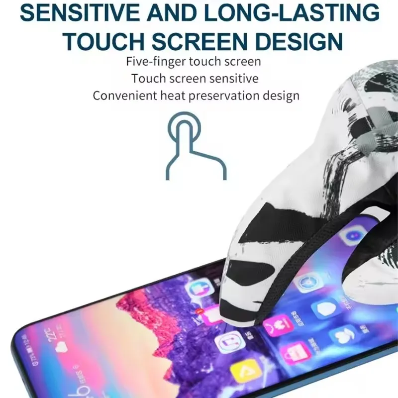 قفازات تزلج سميكة مطبوعة على الجدران للجنسين في الهواء الطلق لركوب الدراجات الرياضية قفازات صوف دافئة دراجة كهربائية ركوب الدراجات قفازات رياضية للعمل