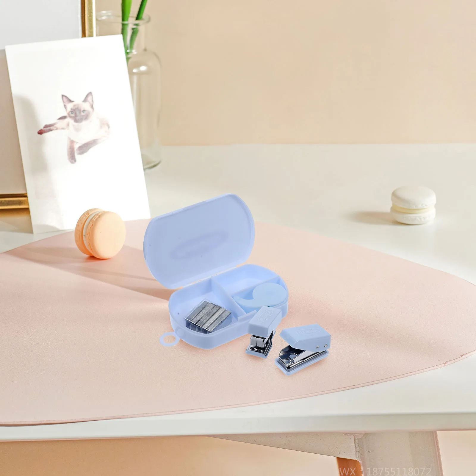 

1 Set Of Handcrafted Stapler Mini Office Supply Kit For Travel Scrapbooking Tools Box With Tape Cutter Dispenser For School Art