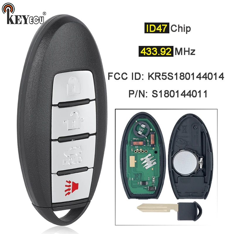 

KEYECU 433.92MHz ID47 Chip Continental: S180144011 FCC ID: KR5S180144014 Smart Remote Key Fob for Infiniti QX60 JX35 2013-2015