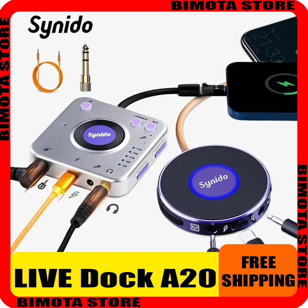 

Аудиоадаптер Synido Live Dock A10/A20 с USB-C для записи музыки, портативный аудиоинтерфейс для телефонов iPhone, Android, ПК, компьютеров