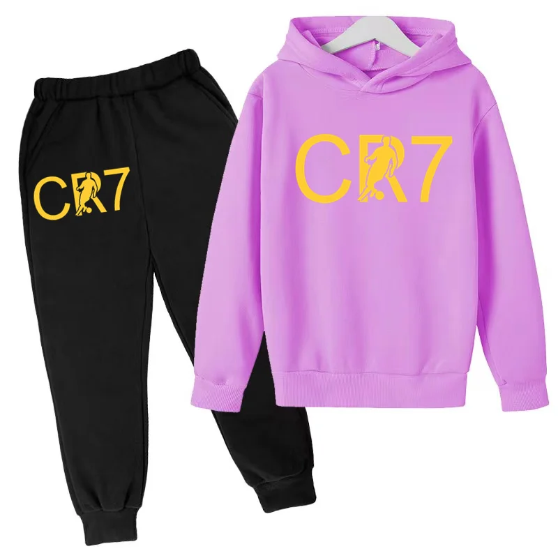 Kids Fall/Winter Sweatshirt Hoodie 3-12Y Boys Girls Clothes Toddler CR7 Football Idol Print Top + Pants Sport Jogging Casual Set