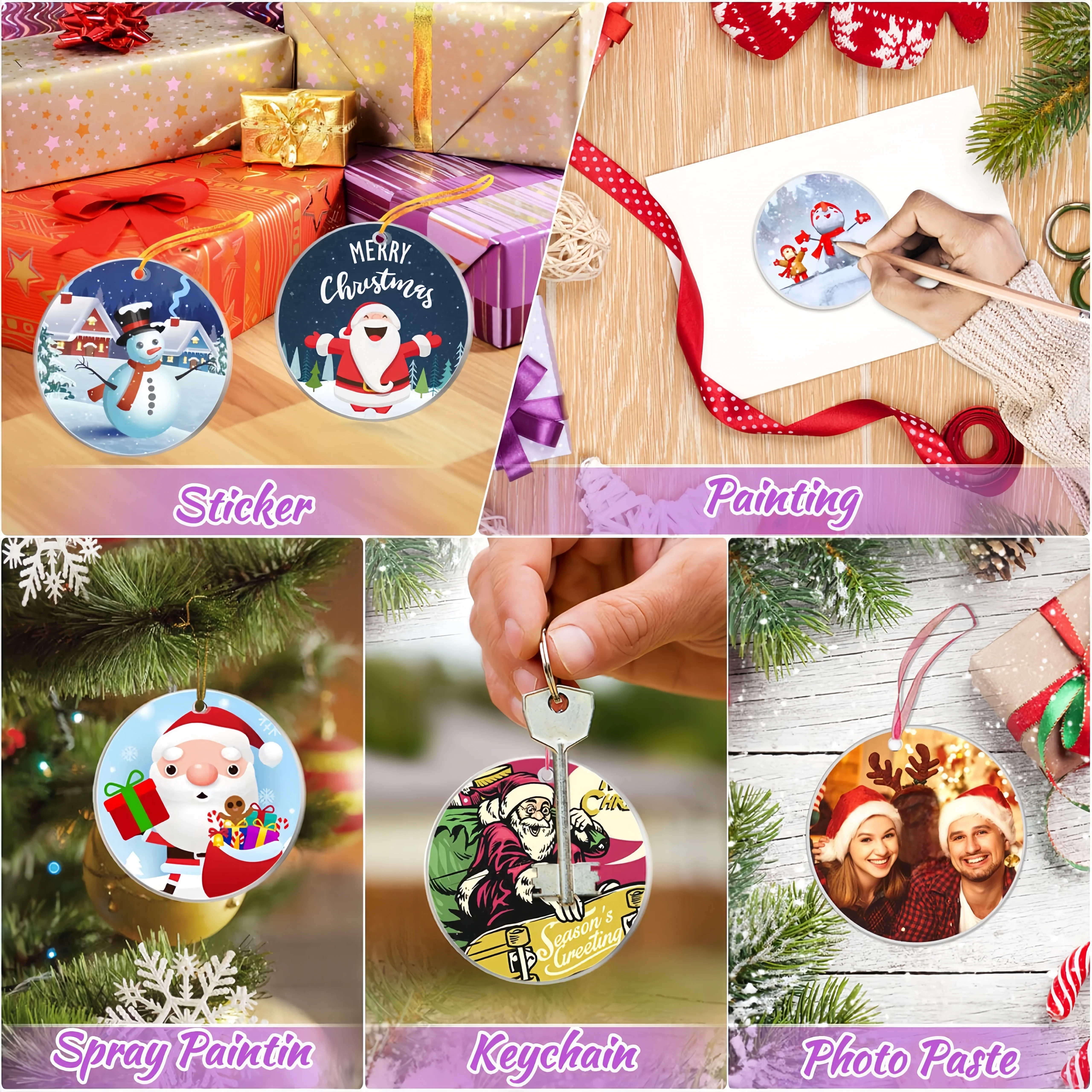 50pcs Acrylic Ornament Blanks, 3 Inch Round Circle Acrylic Blanks Bulk for Vinyl Clear Acrylic Discs Keychain with Hole