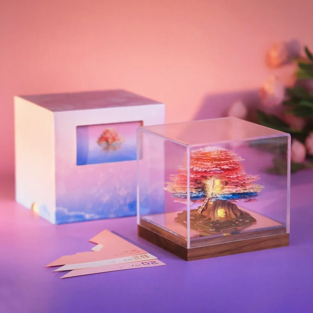 3D Panoramic Sakura Tree Calendar Hand Torn Memo Pad Home Decorative Ornament Three Dimensional Desk Gift for Office Use 124