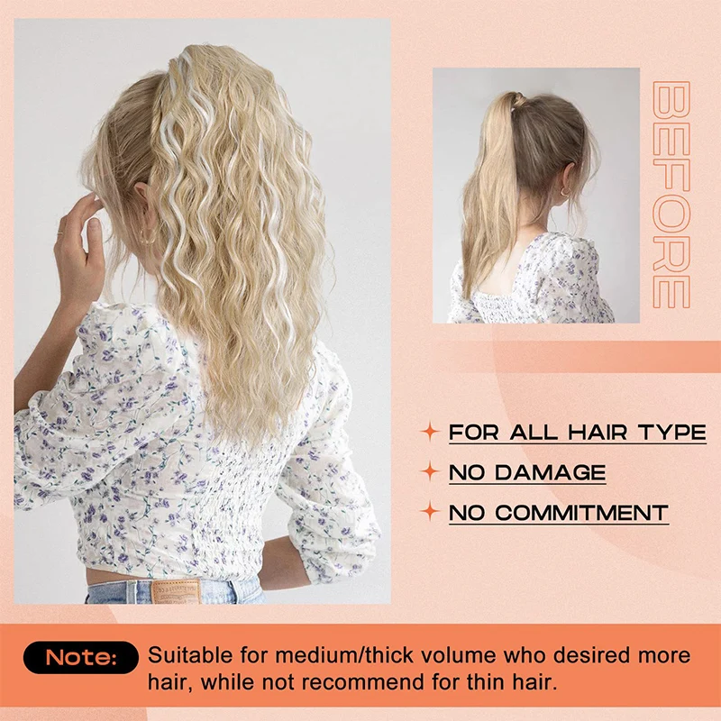 Grasping clip style water ripple curled ponytail wig naturally fluffy and heat-resistant synthetic wig suitable for daily wear