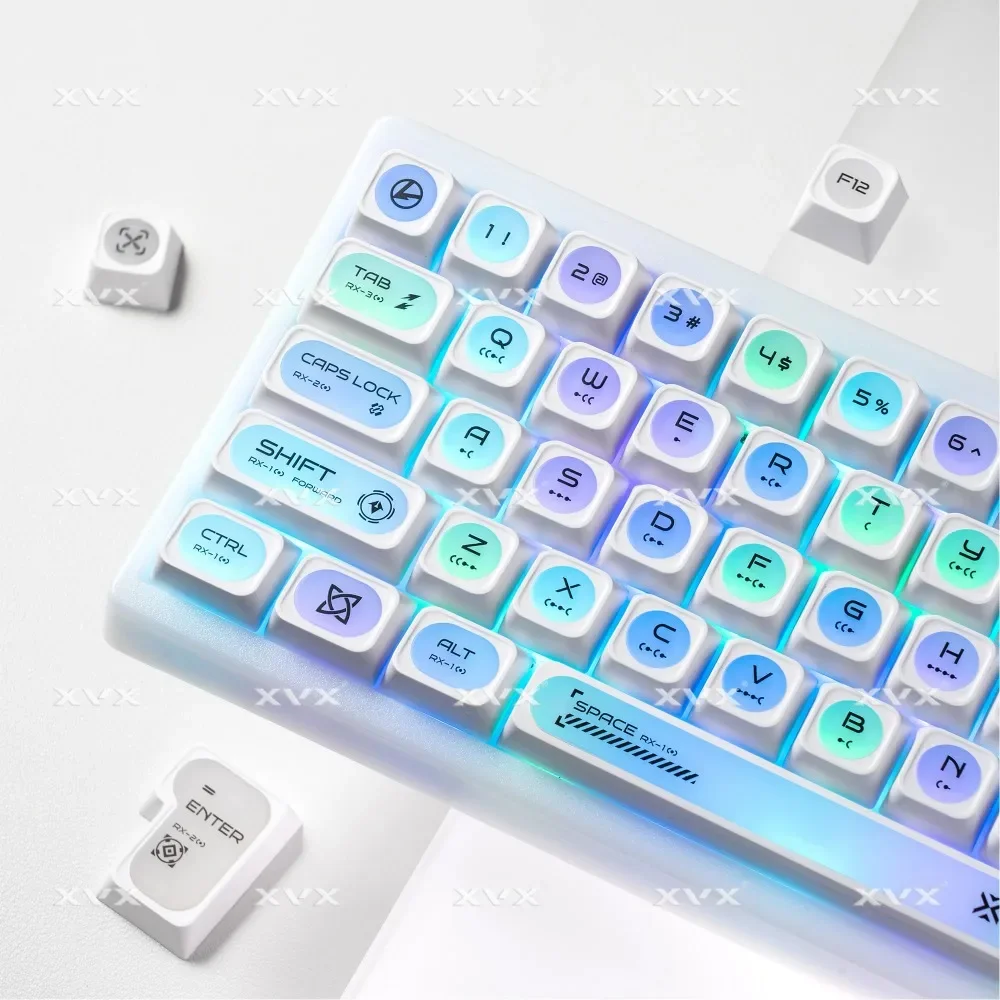 

136 Keys White Shine Through Cats eye Keycaps Cherry MAX Height PBT Thermal Sublimation For 61 87 98 104 108 Mechanical Keyboard