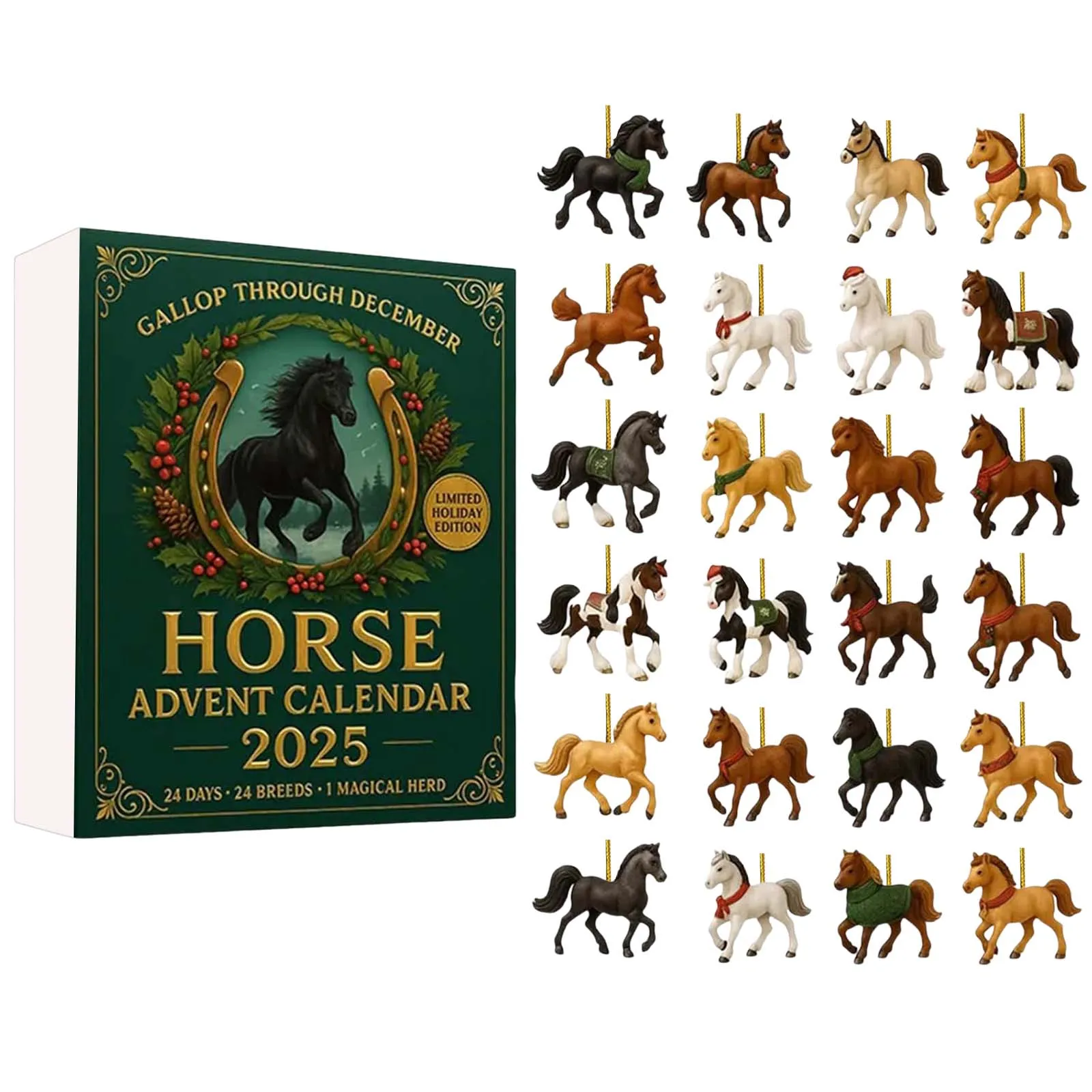 2025 Christmas Countdown Calendars With 24 Unique Horses Figurines For Home Decor Kids Toys 2d Flat Horse Advent Calendar