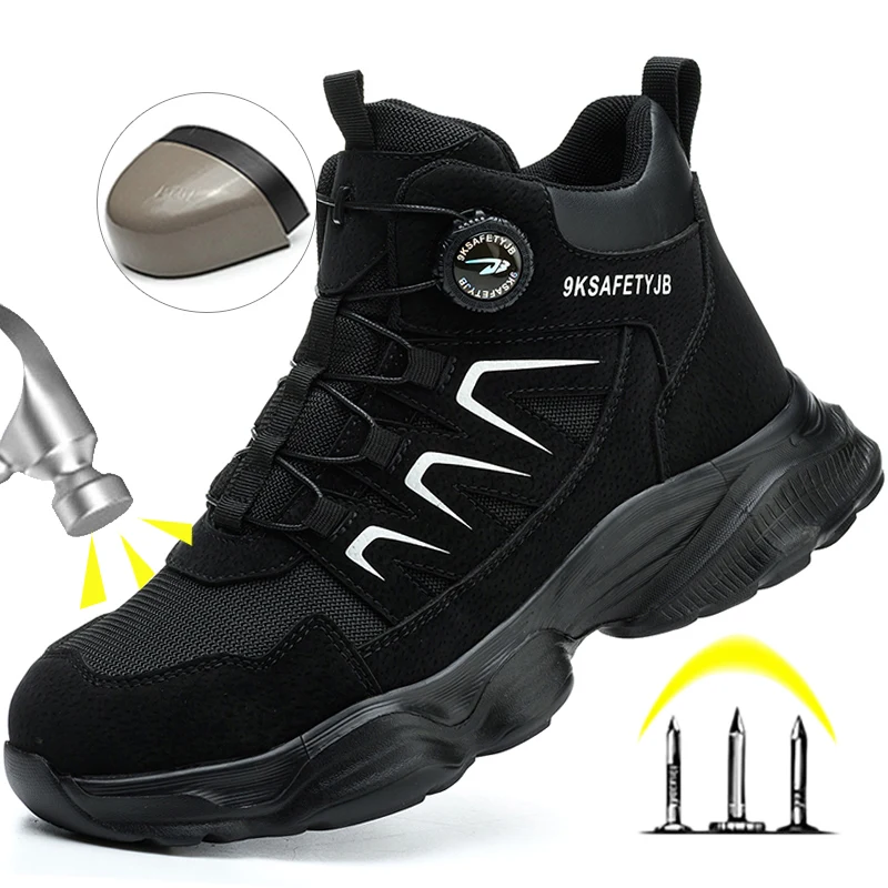 

Fashion Rotating Button Safety Shoes Man Boots Anti Smash Anti Piercing Steel Toe Safety Work Shoes Breathable Work Boots ﻿
